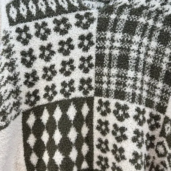 Pol Anthropologie Sweater Women's L Green Cream Loose Weave Oversized Preppy - Picture 4 of 11